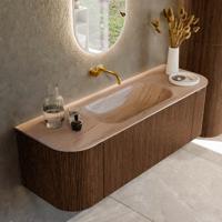 Badmeubel Mondiaz Kurve-Dlux | 140 cm | Meubelkleur Walnut | Wastafelkleur Saba | Solid surface | Wasbak midden spoelbak | Zonder kraangat(en) Badmeubel Mondiaz Kurve-Dlux | 140 cm | Meubelkleur Walnut | Wastafelkleur Saba | Solid surface | Wasbak midden spoelbak | Zonder kraangat(en)