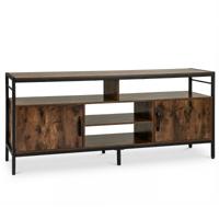 TV-Kast voor TV's van 65 Inch Lowboard met 2 Kasten en 4 Open Planken TV-Tafel met Verhoogde Metalen Poten TV-Kast voor de Woonkamer-Bruin