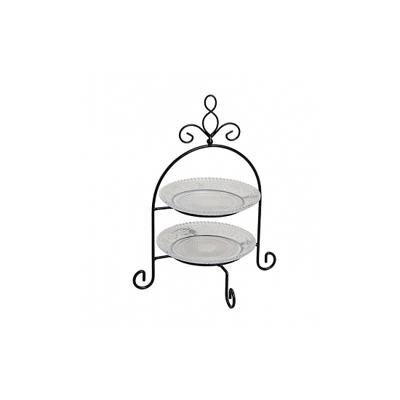 Serveerstandaard - Etagere - 2laags - glas met metaal - 28 x 22 cm