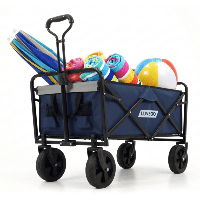 Luvego Bolderkar Opvouwbaar - Tot 80KG Draagvermogen - 90L - 90x52x55 CM - 360º Wielen - Bolderwagen / Bolderkarren / Strandkar / Trekkar / Plooibare Bolderkar - Voor Strand - Donkerblauw
