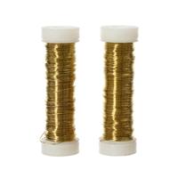 Binddraad/wikkeldraad - 2x rolletjes - goud - 30 m x 0,3 mm - hobbydraad/bloemendraad