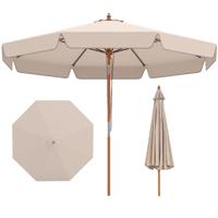 300 cm Gekartelde Parasol Marktparasol met Kantelmechanisme Tuinparasol met Houten Stok Geventileerde Top & 8 Baleinen Katrolsysteem Hangparasol-Beige