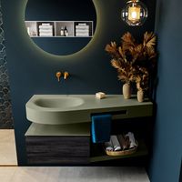 MONDIAZ RIVA 120cm badmeubel onderkast / planchet kleur Antracite met 1 lade. Wastafel DULCET links 0 kraangaten kleur Army.