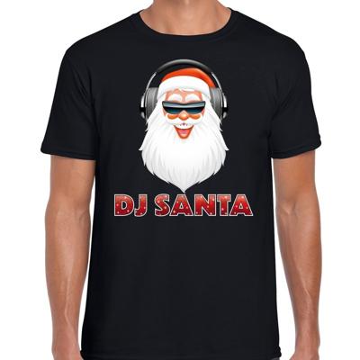Fout Kerst t-shirt - DJ Santa Claus - met koptelefoon - zwart - heren - kerstkleding