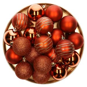 40x stuks kunststof kerstballen oranje/koper mix 6 cm in giftbag