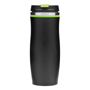 Koffie en Thee thermosbeker/warmhoud beker - zwart/groen - 400 ml - Isoleerbeker dubbelwandig