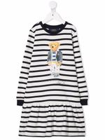 POLO RALPH LAUREN KIDS robe Polo Bear à rayures - Blanc