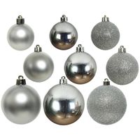 Decoris kerstballen - 26x st - zilver - 6, 8 en 10 cm - kunststof - Kerstbal - thumbnail
