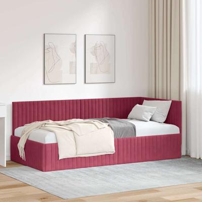 Hoekbedframe met hoofdeinde Wijnrood 90 x 190 cm Fluweel
