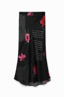 Lingeriestijl midirok tekst - BLACK - M