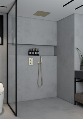 Saniclear Cube inbouw regendouche met inbouw douchekop 30x30cm geborsteld messing - mat goud Saniclear Cube inbouw regendouche met inbouw douchekop 30x30cm geborsteld messing - mat goud