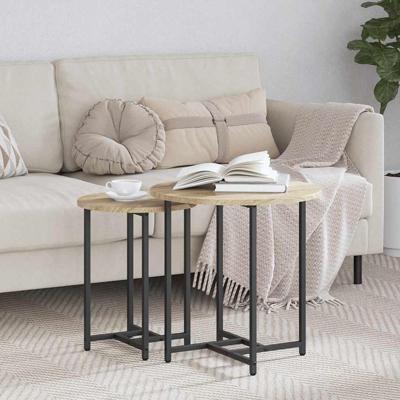 Bijzettafelset 2 pcs Sonoma eik en Zwart 50 x 50 x 50 cm