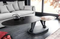 Draaibare salontafel MOVEMENT zwart wit natuursteen keramiek 2 niveaus uitschuifbaar metalen onderstel - 44234