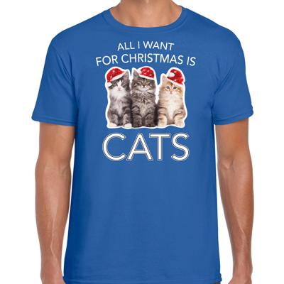 Kitten Katjes Kersttrui t-shirt - All i want for Christmas is cats - blauw - voor heren - kleding Kitten Katjes Kersttrui t-shirt - All i want for Christmas is cats - blauw - voor heren - kleding