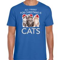 Kitten Katjes Kersttrui t-shirt - All i want for Christmas is cats - blauw - voor heren - kleding