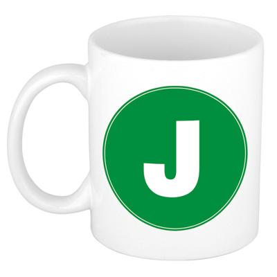 Koffie mok met de letter J - beker - groen - eerste letter van een voornaam - wit - 300 ml