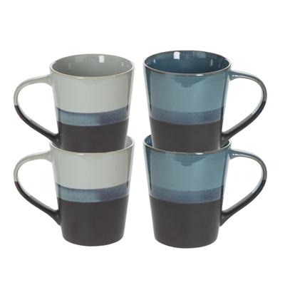 Koffiemokken Lagune - 4x stuks - Keramiek - blauw/grijs - 360 ml - 9 x 10 cm
