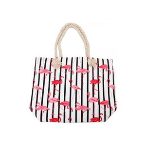 Strandtas flamingo wit 35 x 45 cm