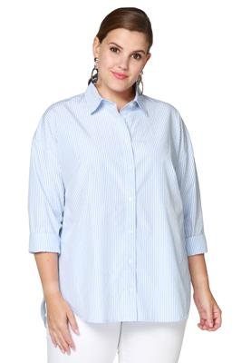 Yoek Blouse stripe | Blauw | Maat 54/56