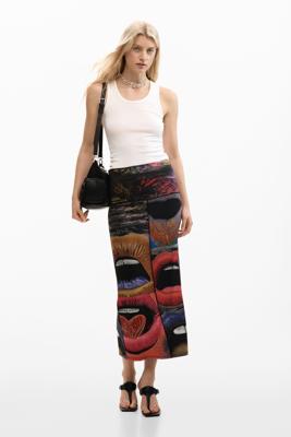 Bedrukte tricot rok - BLACK - M Bedrukte tricot rok - BLACK - M