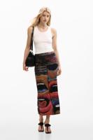 Bedrukte tricot rok - BLACK - XL