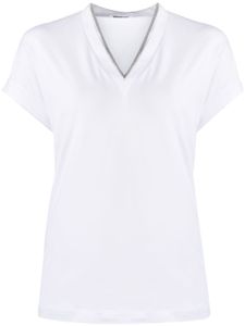 Brunello Cucinelli t-shirt à col à ornements - Blanc