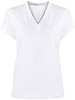 Brunello Cucinelli t-shirt à col à ornements - Blanc