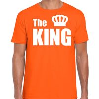 The king t-shirt oranje met witte letters en kroon voor heren - thumbnail