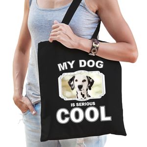 Katoenen tasje my dog is serious cool zwart - Dalmatier honden cadeau tas   -