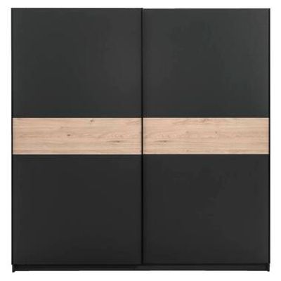 Schuifdeurkast Genua - antraciet/eikenkleur - 204x200x60 cm - Leen Bakker