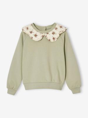 Meisjessweater met decoratieprint saliegroen