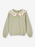 Meisjessweater met decoratieprint saliegroen