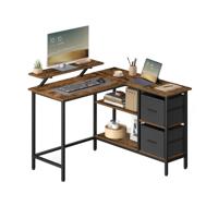 L vormig bureau met lades en verstelbare plank, Vintagebruin