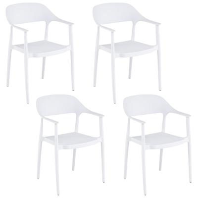 Set van 4 Stapelbare Tuinstoelen Eetkamerstoelen met Armleuningen en Rugleuning-Wit