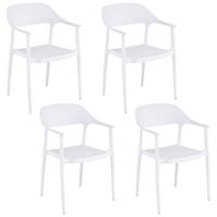 Set van 4 Stapelbare Tuinstoelen Eetkamerstoelen met Armleuningen en Rugleuning-Wit