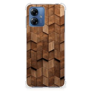 Stevig Telefoonhoesje voor Motorola Moto G14 Wooden Cubes