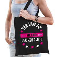 Cadeau tas voor juf - zwart/fuchsia roze - katoen - 42 x 38 cm - Tas van de aller leukste juf