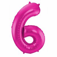 Cijfer 6 ballon roze 86 cm   - - thumbnail
