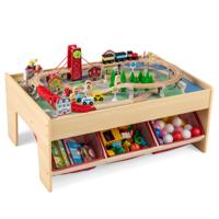 Houten Treinset Tafel Multifunctionele Activiteitentafel voor Kinderen met 2 Omkeerbare Tafelbladen Kleurrijk