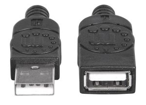 Manhattan USB-kabel USB 2.0 USB-A stekker, USB-A bus 1.00 m Zwart Folie afscherming, UL gecertificeerd, Vergulde steekcontacten 308519