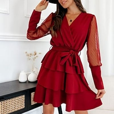 Dames Groen Zwart Rood Lange mouw Heldere kleur Ruche Herfst Lente Zomer V-hals Winter jurk Weekend Herfst Jurk S M L XL XXL Lightinthebox Dames Groen Zwart Rood Lange mouw Heldere kleur Ruche Herfst Lente Zomer V-hals Winter jurk Weekend Herfst Jurk S M L XL XXL Lightinthebox