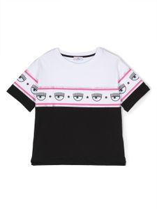 Chiara Ferragni Kids t-shirt en coton à bandes logo - Noir