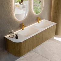 Badmeubel Mondiaz Kurve | 155 cm cm | Meubelkleur Dusk | Wastafelkleur Talc | Solid surface | Dubbel / Rechts spoelbak | 2 kraangaten