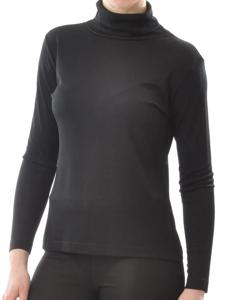 Zijden Dames Rib Colshirt Lange Mouw Alkena Kleur Zwart Maat Large