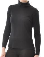 Zijden Dames Rib Colshirt Lange Mouw Alkena Kleur Zwart Maat Large