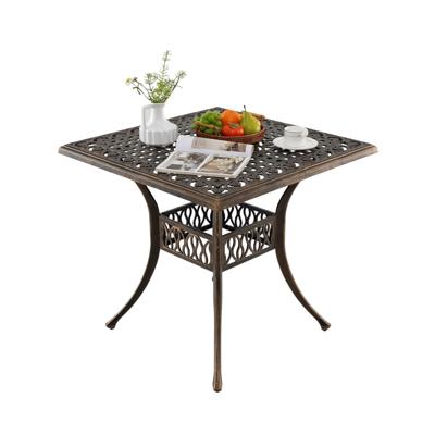 Gegoten Aluminium Terrastafel Antieke Tuintafel Voor Vier Personen met Parasolgat Van 4,8 cm 80 × 80 × 75 cm