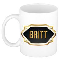 Naam cadeau mok / beker Britt met gouden embleem 300 ml