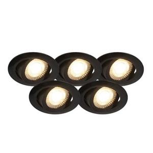 QAZQA Set van 5 moderne inbouwspots zwart incl. LED 3-staps dimbaar -