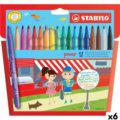 Set Viltstiften Stabilo POWER Multicolour 18 Onderdelen (6 Stuks)