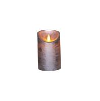 Batterijverlichting kaars wax rustiek met bewegende vlam zilver 12.5 cm - Annas collection